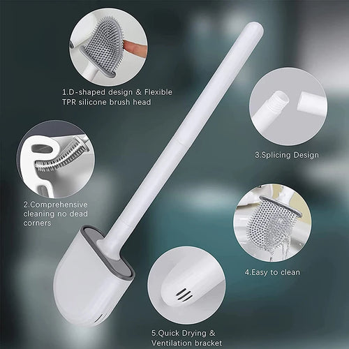 Brosse WC en silicone murale – tête plate, séchage rapide